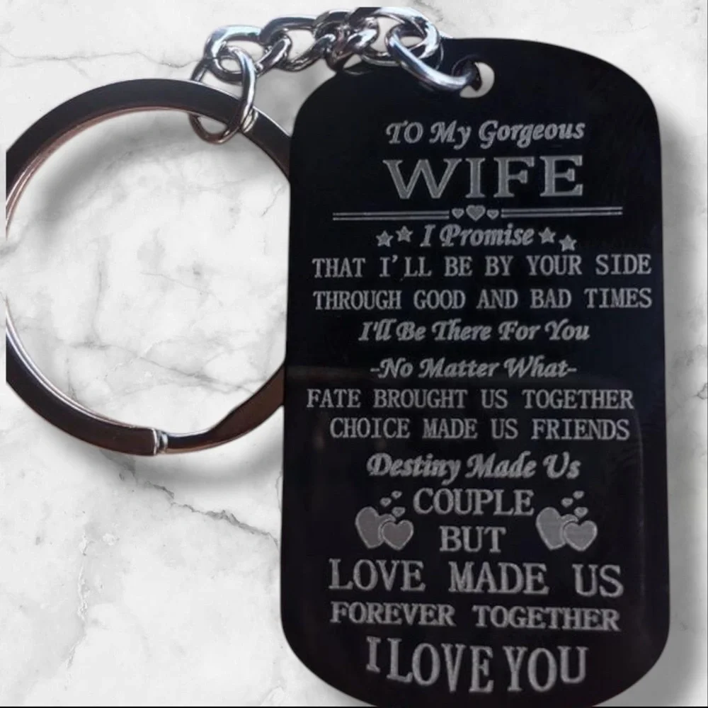 Personalized Engraved Stainless‎ Steel Keychain With Romantic Message For Wife